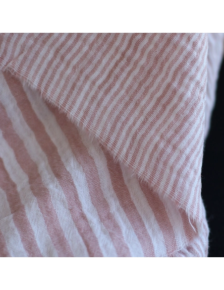 Double gaze de coton réversible rayures vieux rose