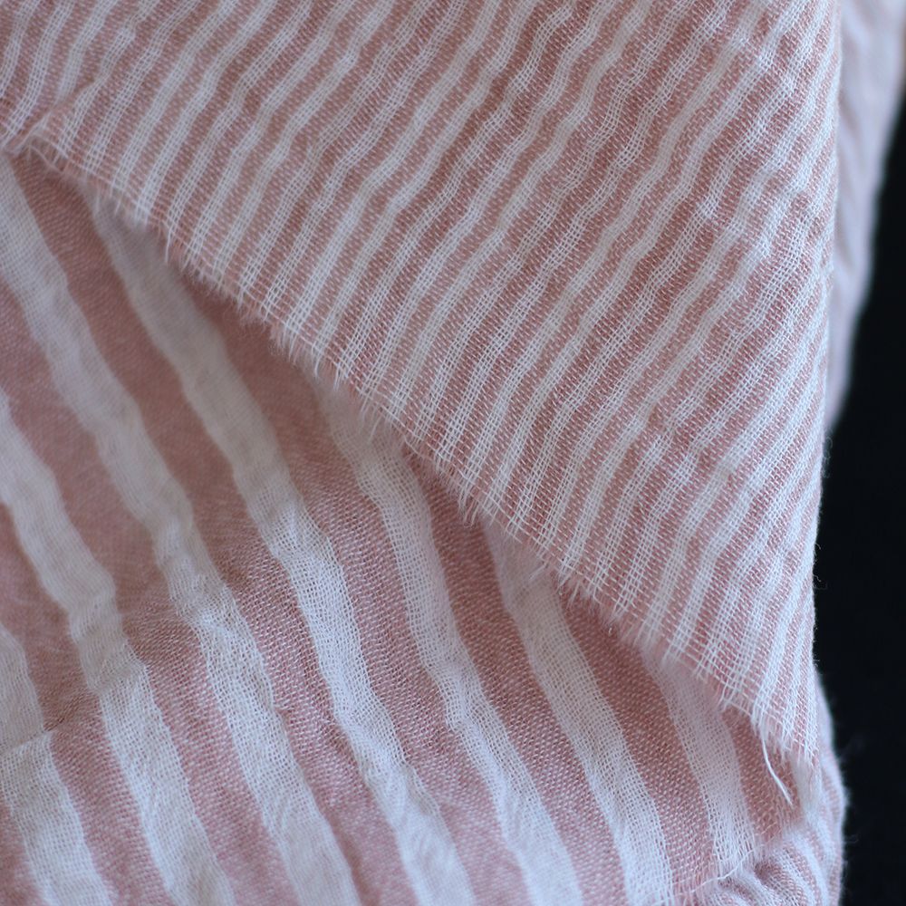 Double gaze de coton réversible rayures vieux rose