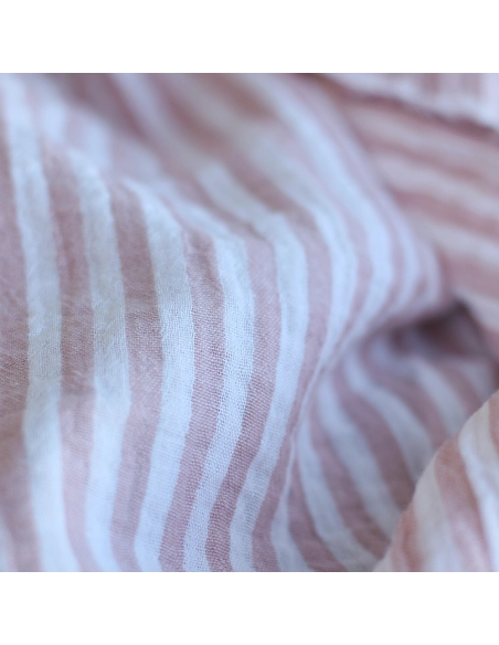 Double gaze de coton réversible rayures vieux rose