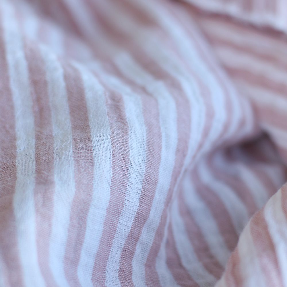 Double gaze de coton réversible rayures vieux rose