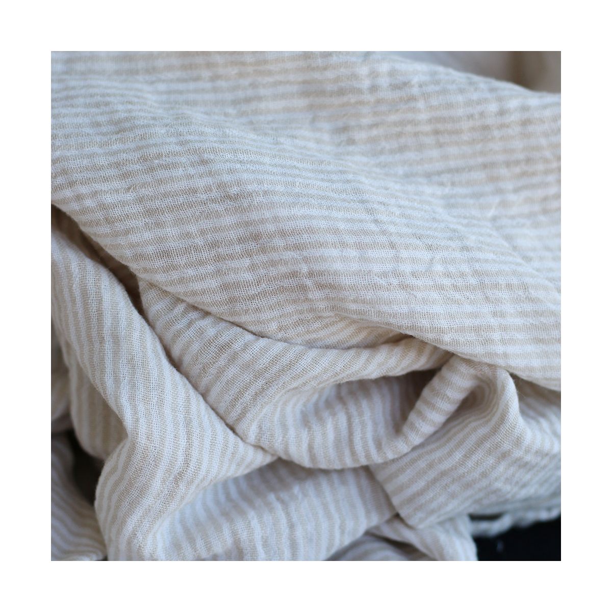 Double gaze de coton réversible rayures galet Double gaze de coton réversible rayures galet