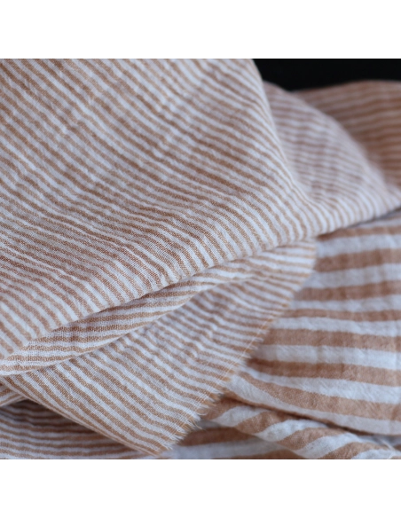Double gaze de coton réversible rayures caramel