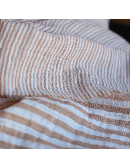 Double gaze de coton réversible rayures caramel