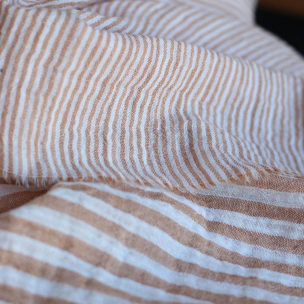 Double gaze de coton réversible rayures caramel