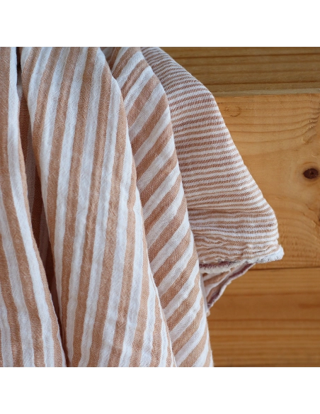 Double gaze de coton réversible rayures caramel