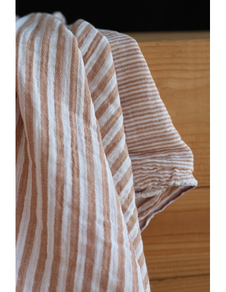 Double gaze de coton réversible rayures caramel