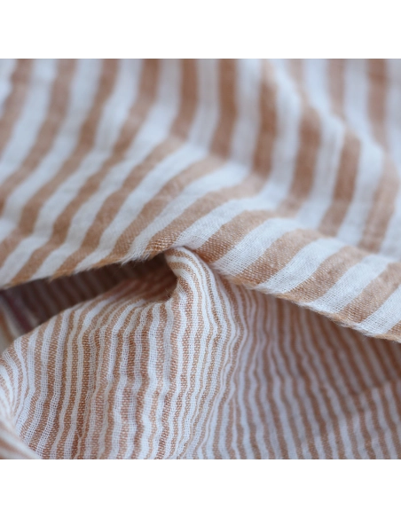Double gaze de coton réversible rayures caramel