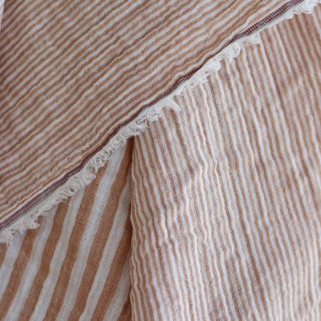 Double gaze de coton réversible rayures caramel Double gaze de coton réversible rayures caramel