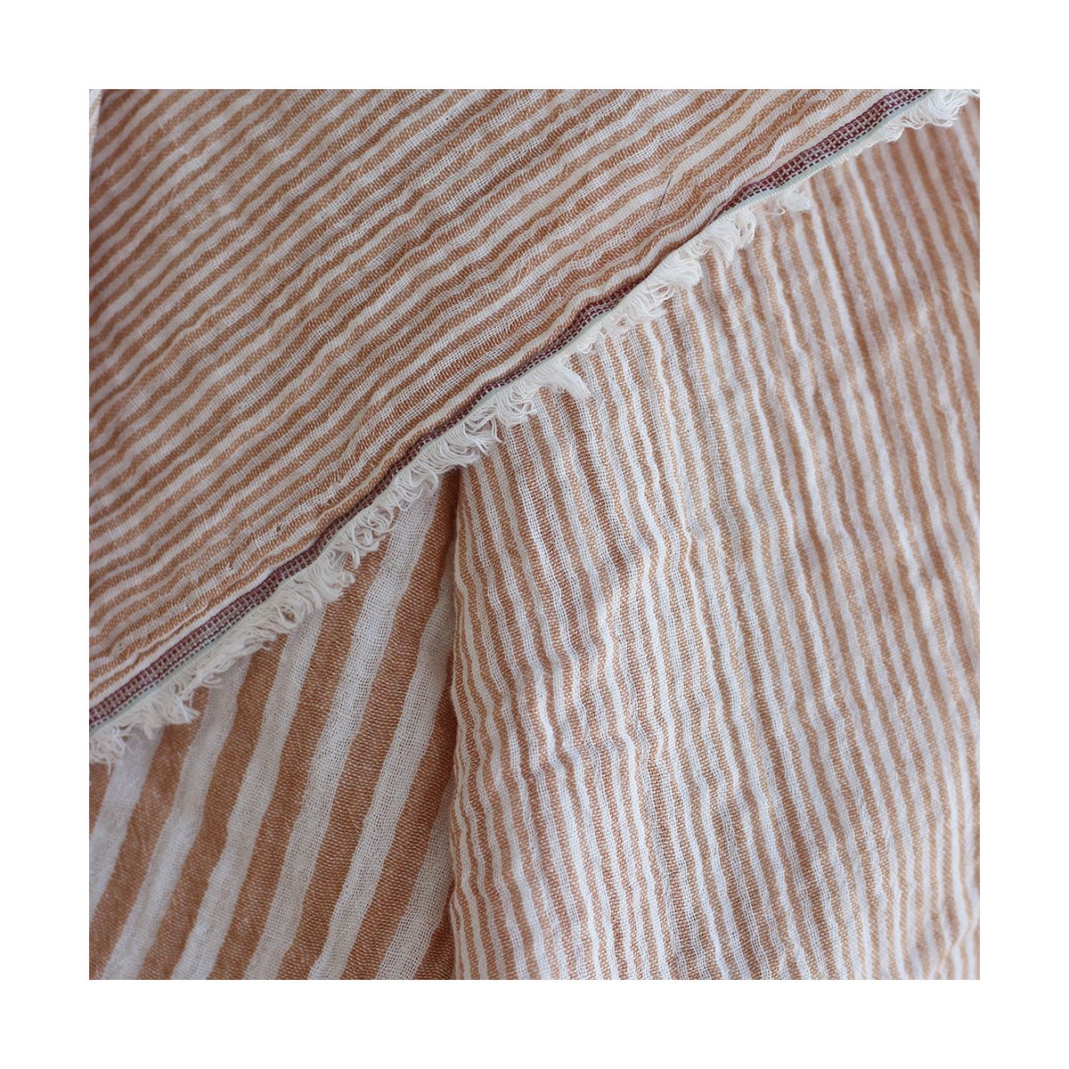 Double gaze de coton réversible rayures caramel Double gaze de coton réversible rayures caramel
