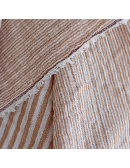 Double gaze de coton réversible rayures caramel