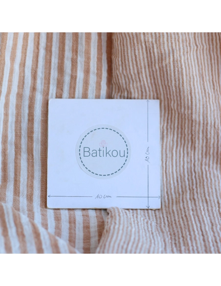 Double gaze de coton réversible rayures caramel