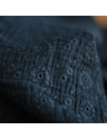 Double gaze de coton Suzy brodée coloris noir