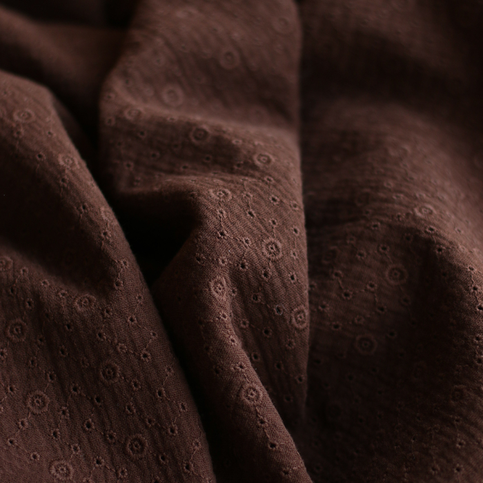 Double gaze de coton Suzy brodée coloris marron