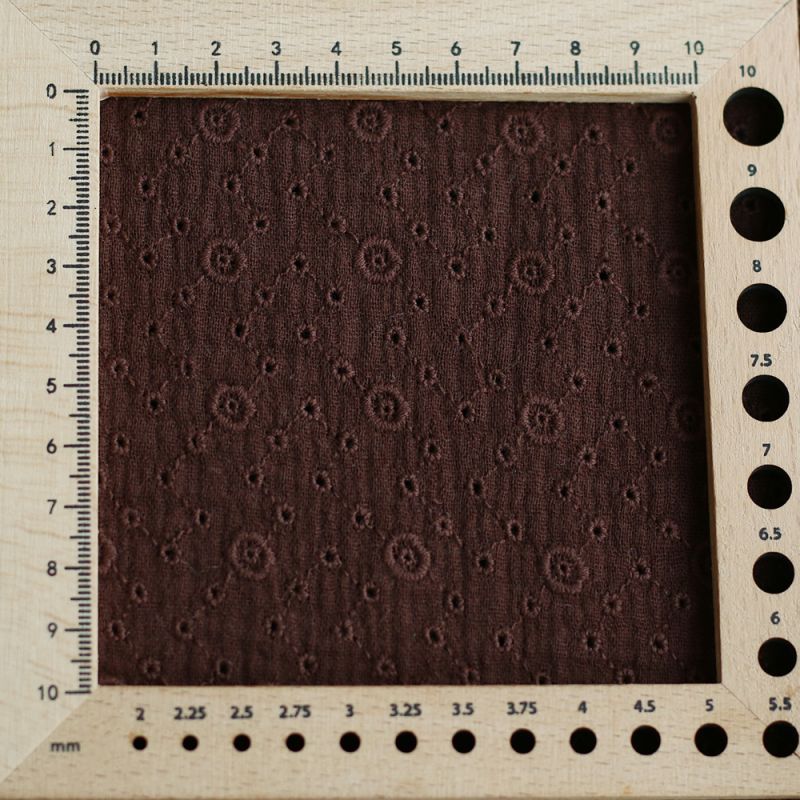 Double gaze de coton Suzy brodée coloris marron