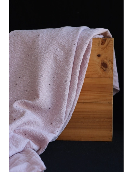 Double gaze de coton Suzy brodée coloris rose pétale