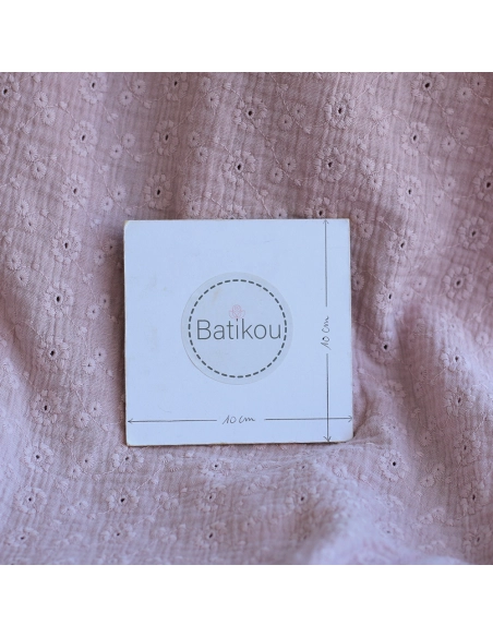 Double gaze de coton Suzy brodée coloris rose pétale