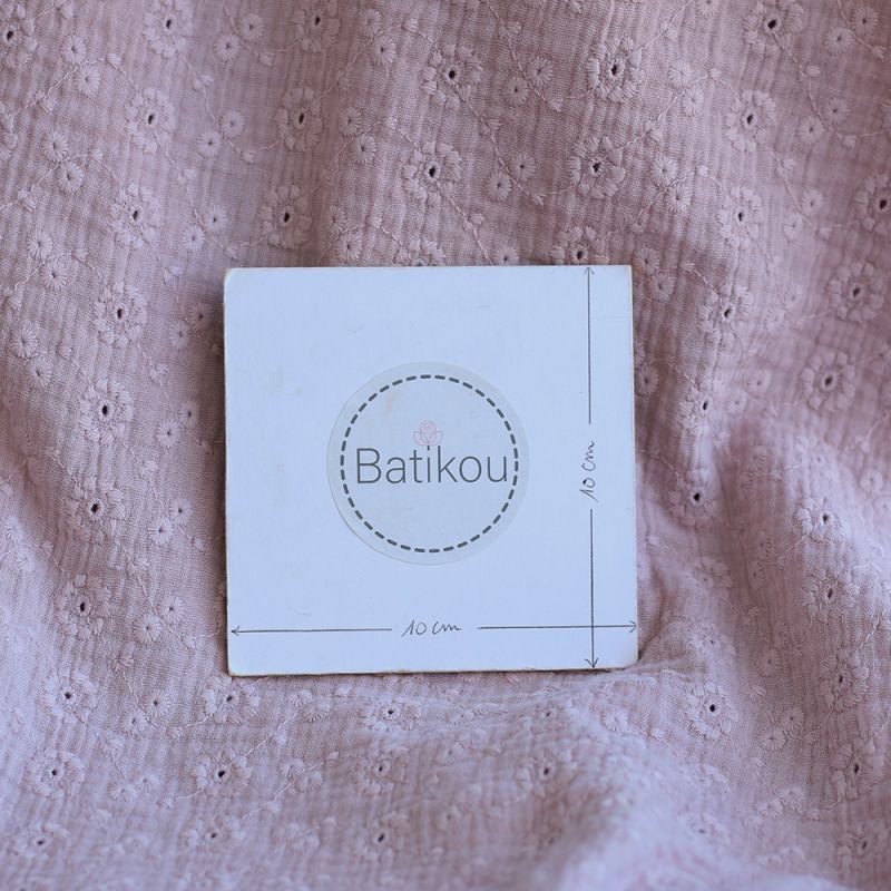 Double gaze de coton Suzy brodée coloris rose pétale