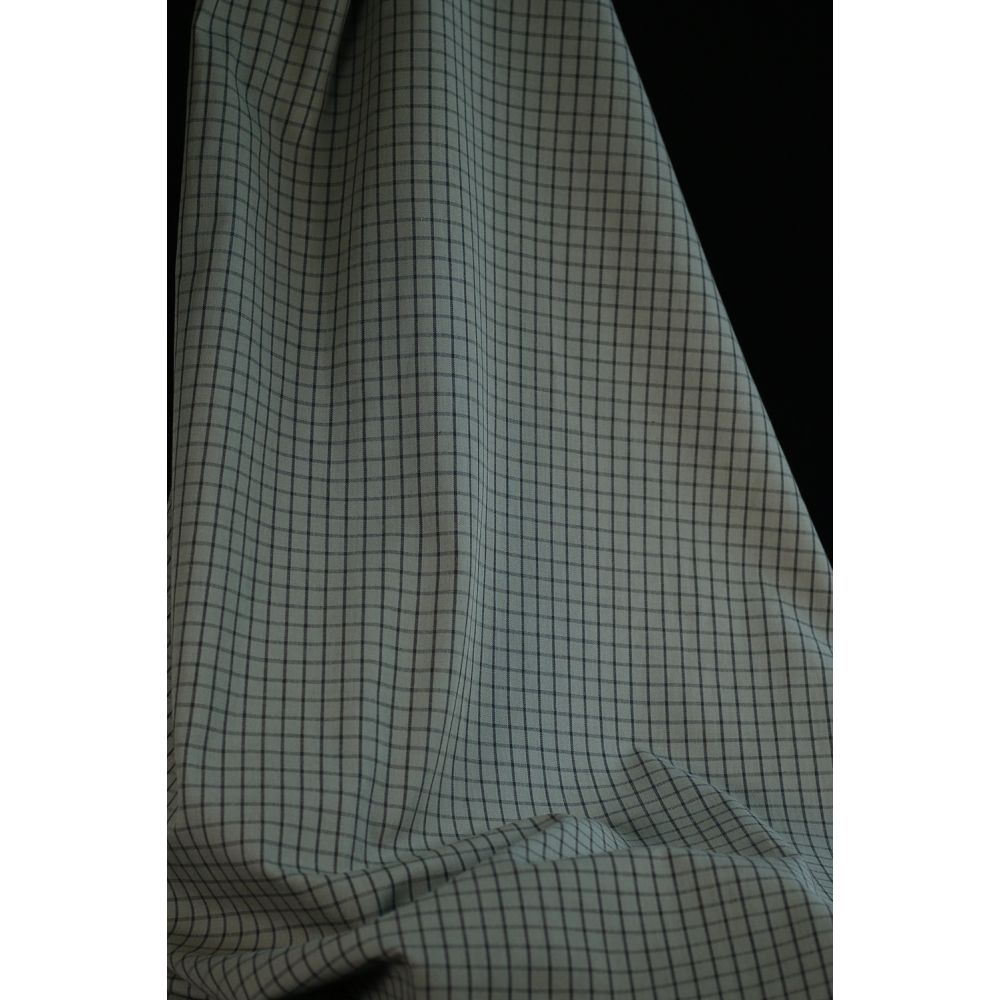 Jules - Popeline de coton tissé carreaux anthracite kaki clair