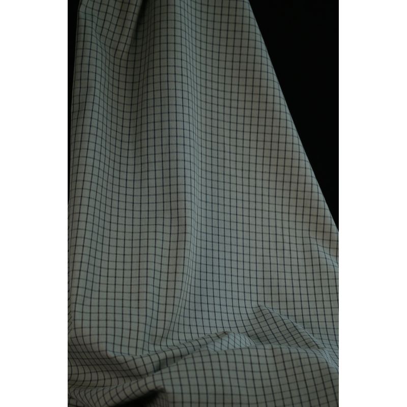 Jules - Popeline de coton tissé carreaux anthracite kaki clair