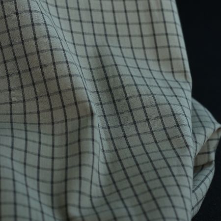 Jules - Popeline de coton tissé carreaux anthracite kaki clair