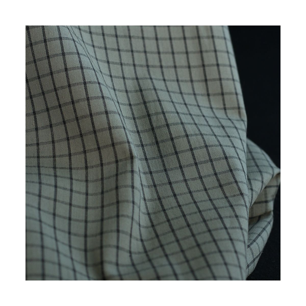Jules - Popeline de coton tissé carreaux anthracite kaki clair