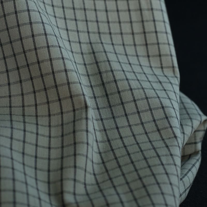 Jules - Popeline de coton tissé carreaux anthracite kaki clair