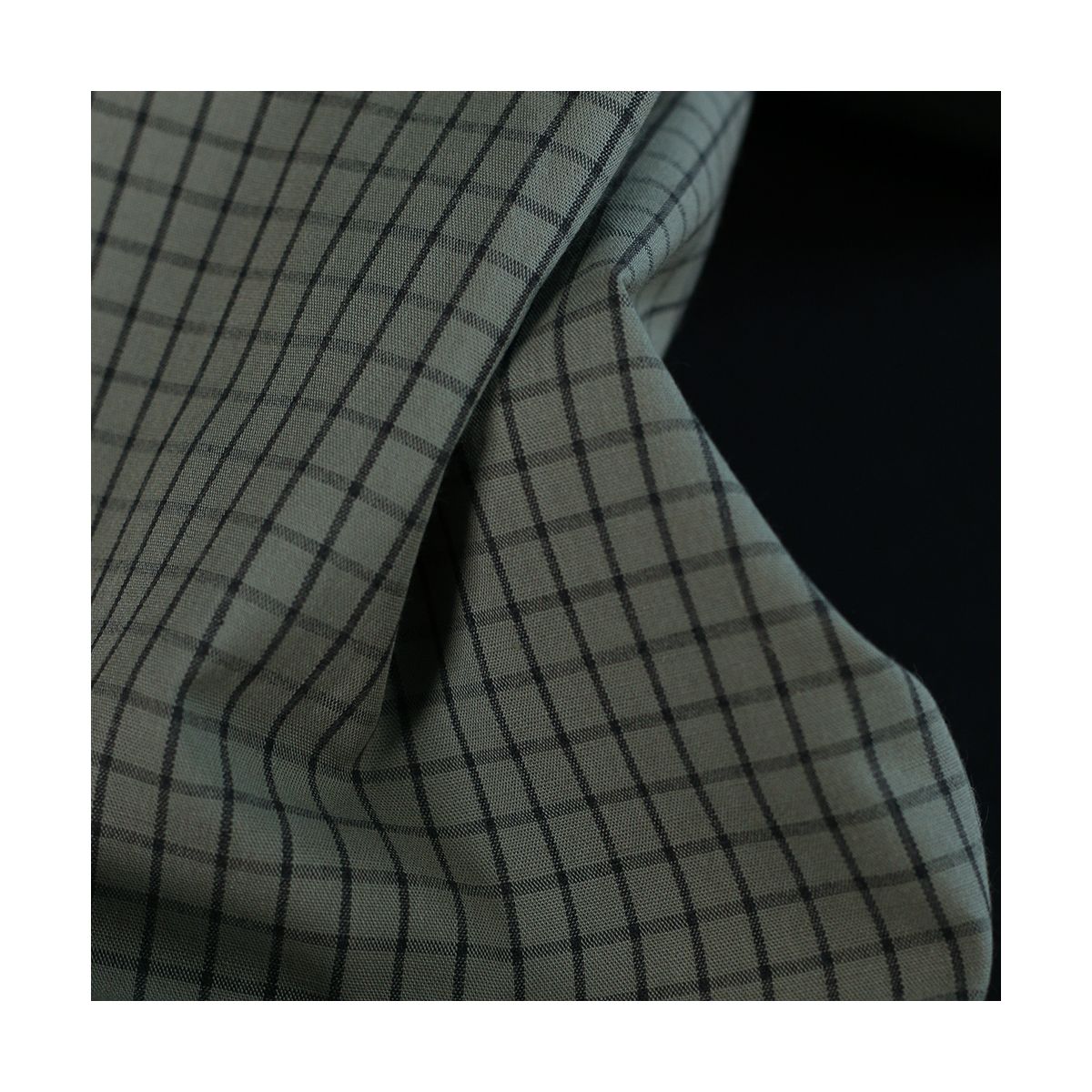 Jules - Popeline de coton tissé carreaux anthracite kaki clair