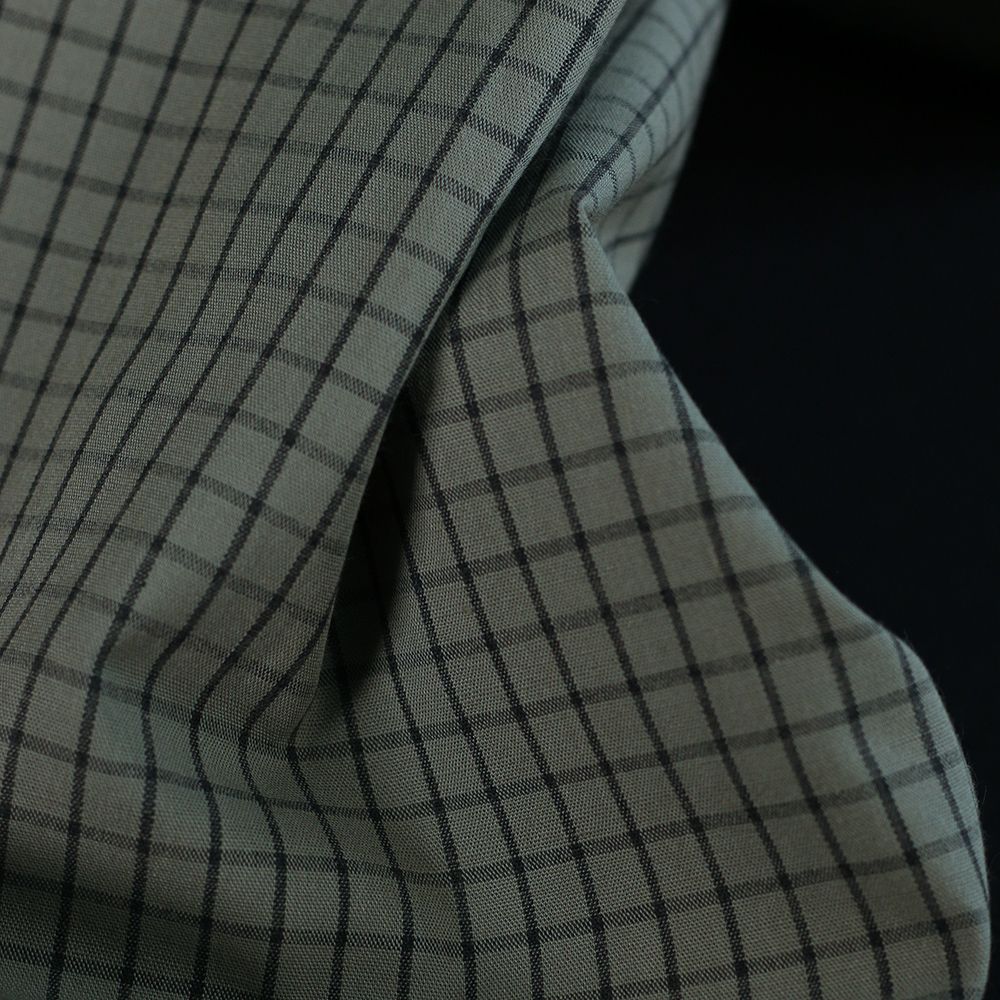 Jules - Popeline de coton tissé carreaux anthracite kaki clair