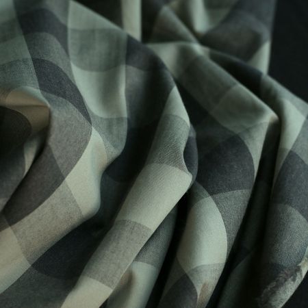 David - Popeline de coton tissé gros carreaux anthracite kaki clair