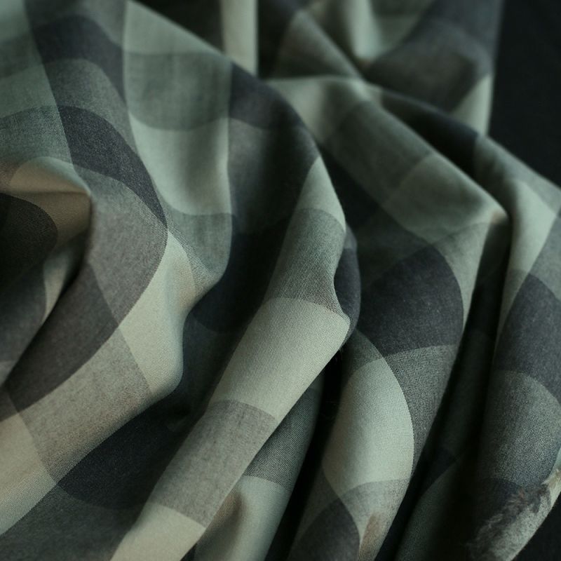 David - Popeline de coton tissé gros carreaux anthracite kaki clair