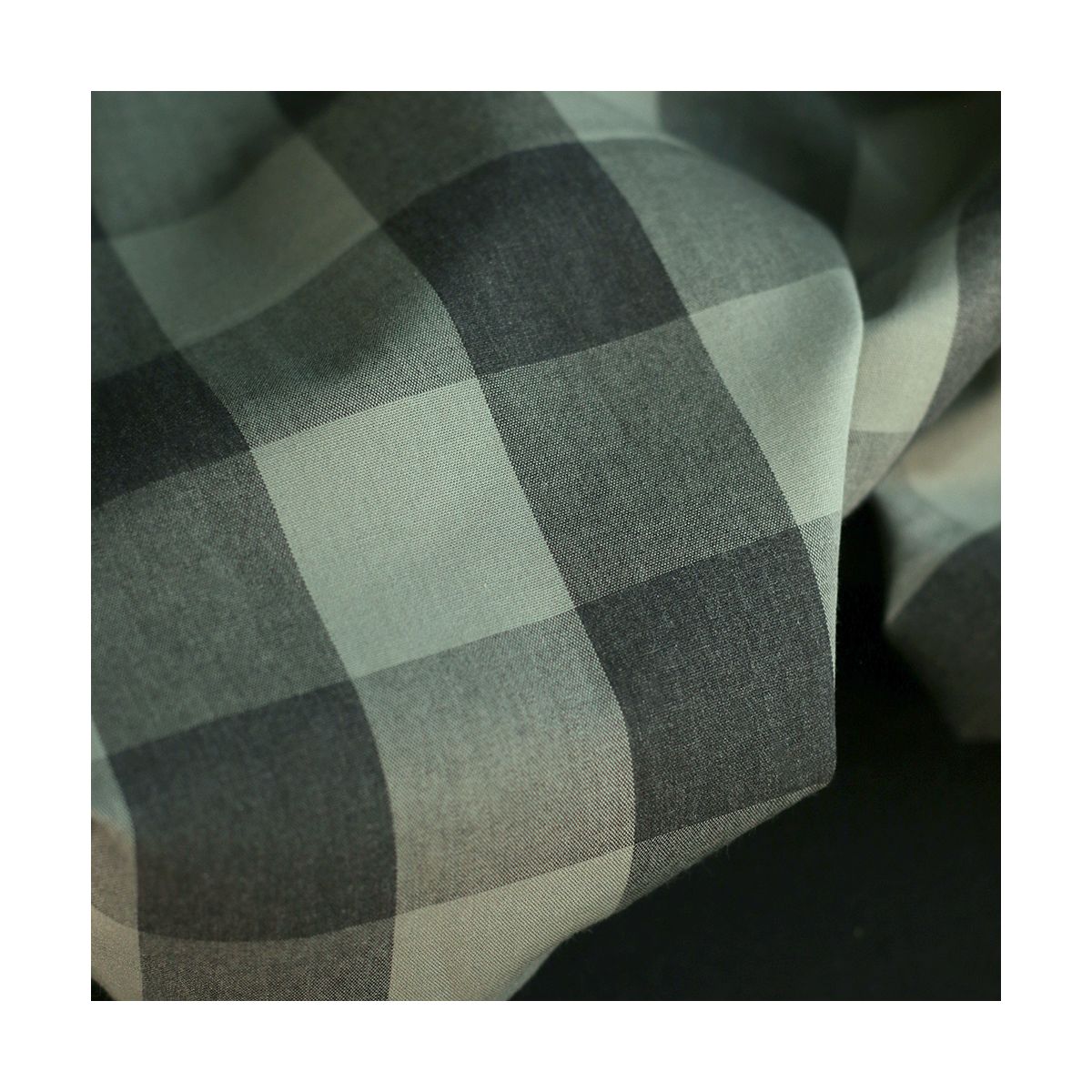 David - Popeline de coton tissé gros carreaux anthracite kaki clair
