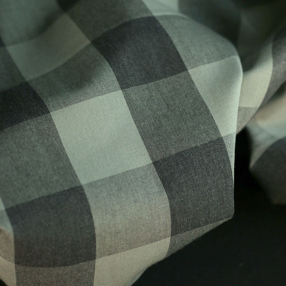 David - Popeline de coton tissé gros carreaux anthracite kaki clair