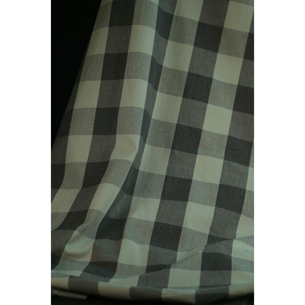 David - Popeline de coton tissé gros carreaux anthracite kaki clair