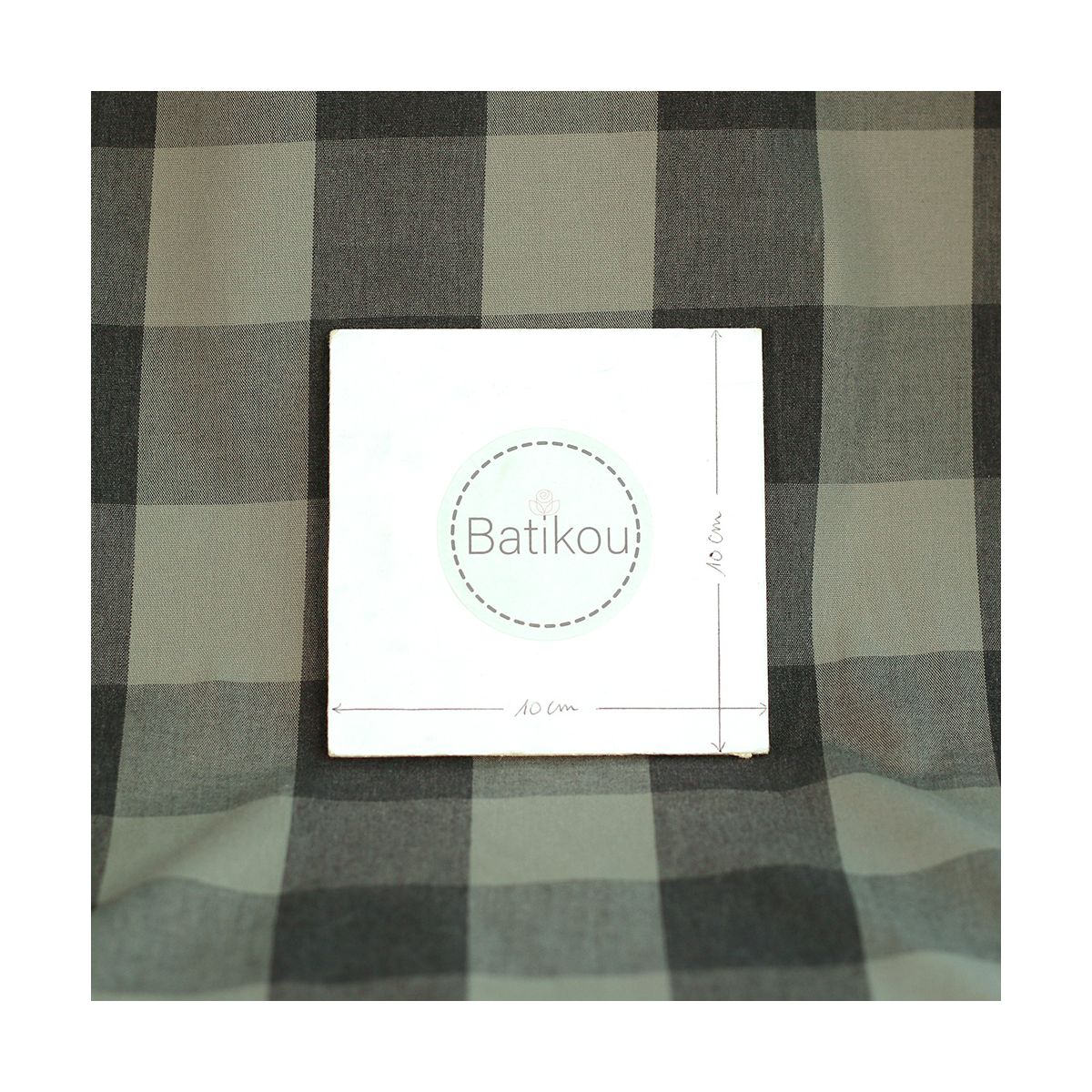 David - Popeline de coton tissé gros carreaux anthracite kaki clair