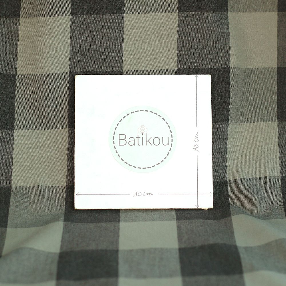 David - Popeline de coton tissé gros carreaux anthracite kaki clair