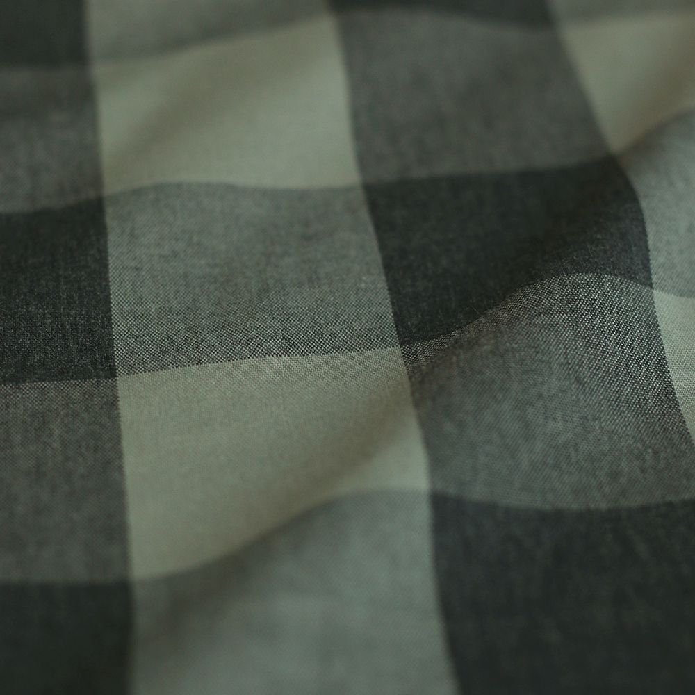 David - Popeline de coton tissé gros carreaux anthracite kaki clair