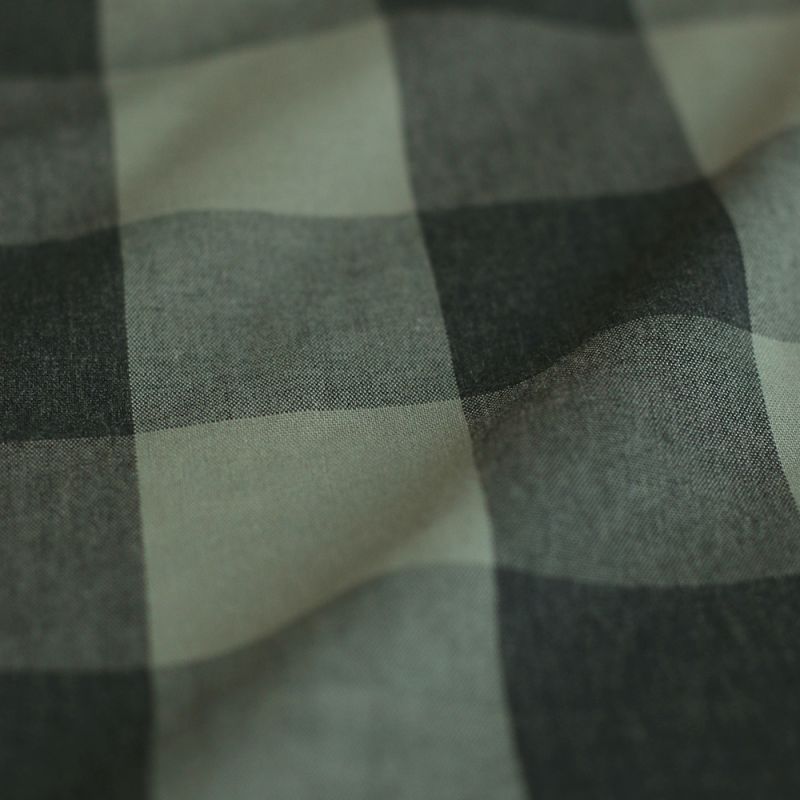 David - Popeline de coton tissé gros carreaux anthracite kaki clair