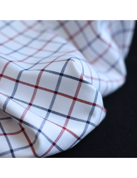 Jobias - Coton gratté organique quadrillage bleu et rouge