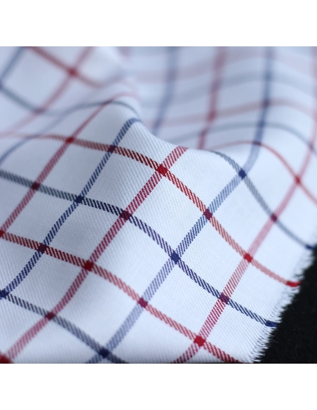 Jobias - Coton gratté organique quadrillage bleu et rouge