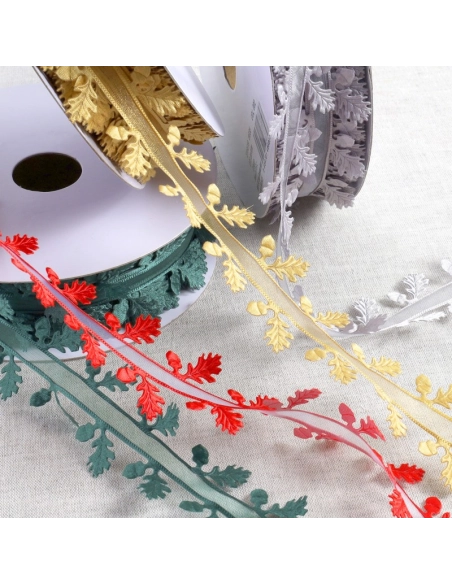 Galon ruban découpé houx 35mm x1m rouge