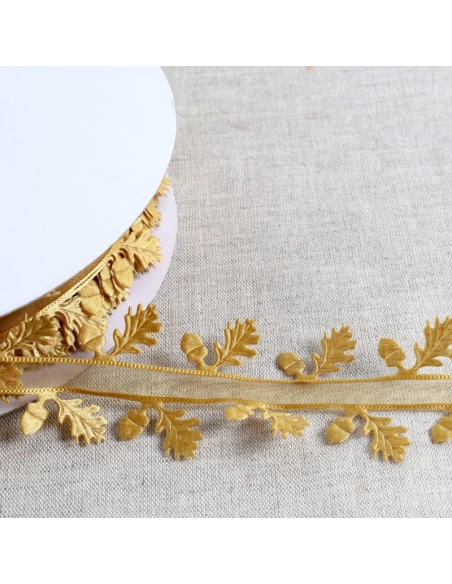 Galon ruban découpé houx 35mm x1m doré