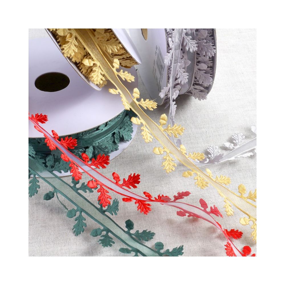 Galon ruban découpé houx 35mm x1m doré