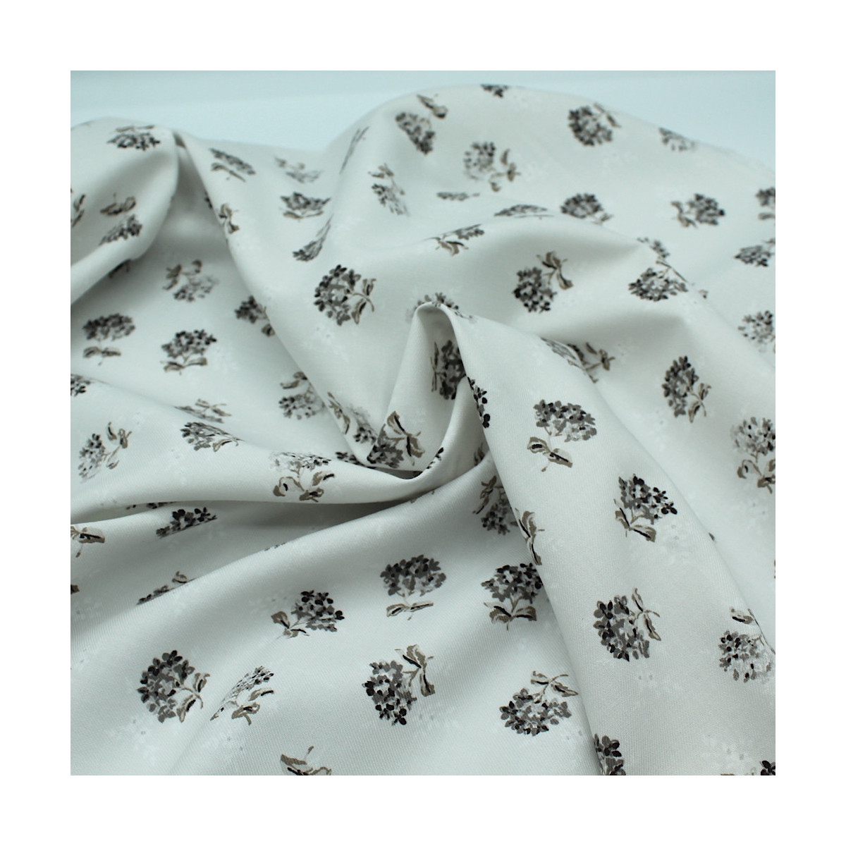 Tissu sergé de coton imprimé bouquets gris x1m