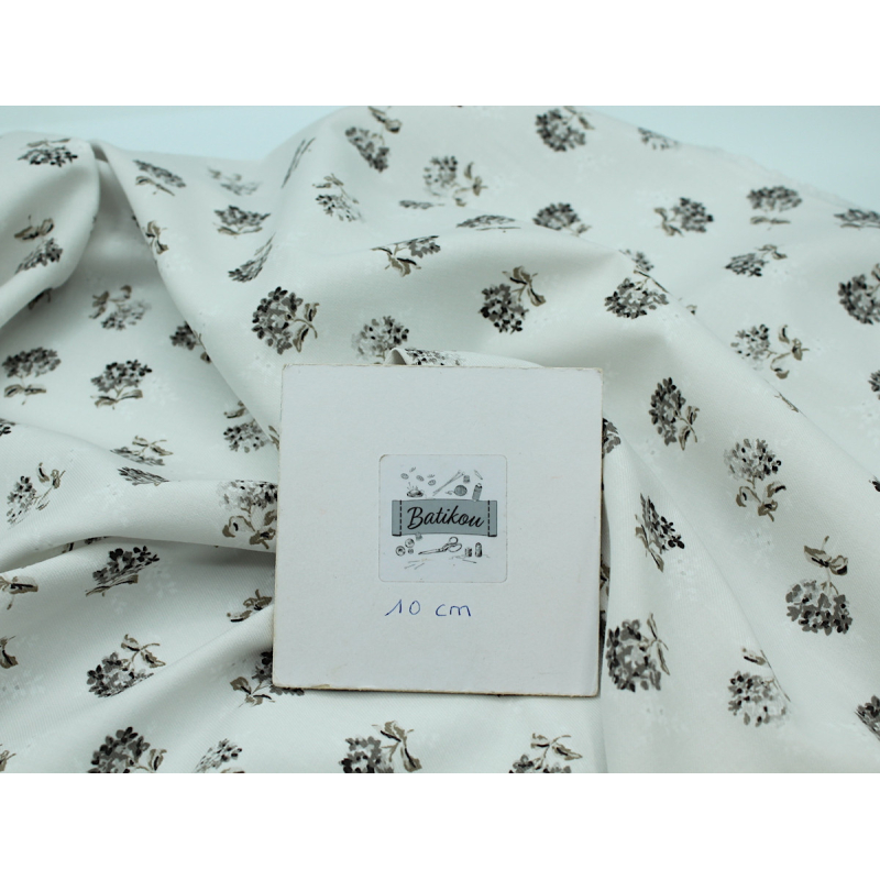 Tissu sergé de coton imprimé bouquets gris x1m