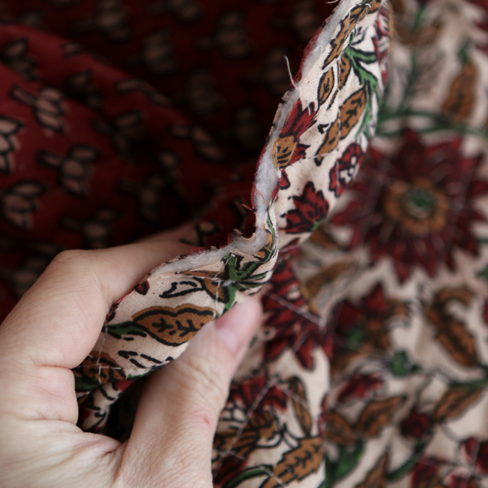 Mira - Tissu indien matelassé double face coton hand block teal largeur 100cm