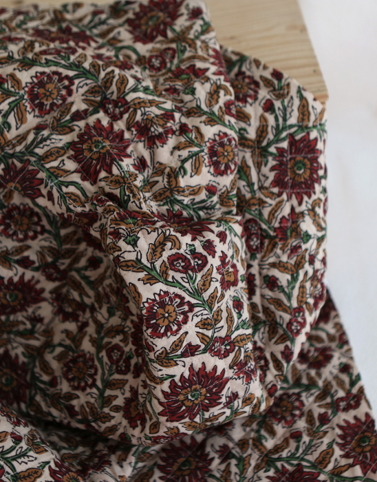 Mira - Tissu indien matelassé double face coton hand block teal largeur 100cm