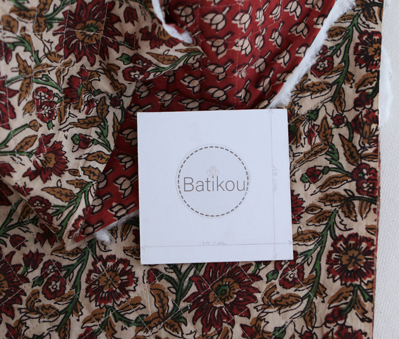 Mira - Tissu indien matelassé double face coton hand block teal largeur 100cm