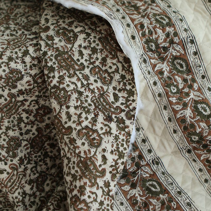 Neela - Tissu indien matelassé double face coton hand block teal largeur 100cm