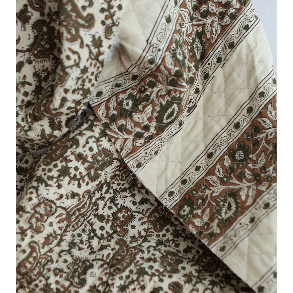 Neela - Tissu indien matelassé double face coton hand block teal largeur 100cm