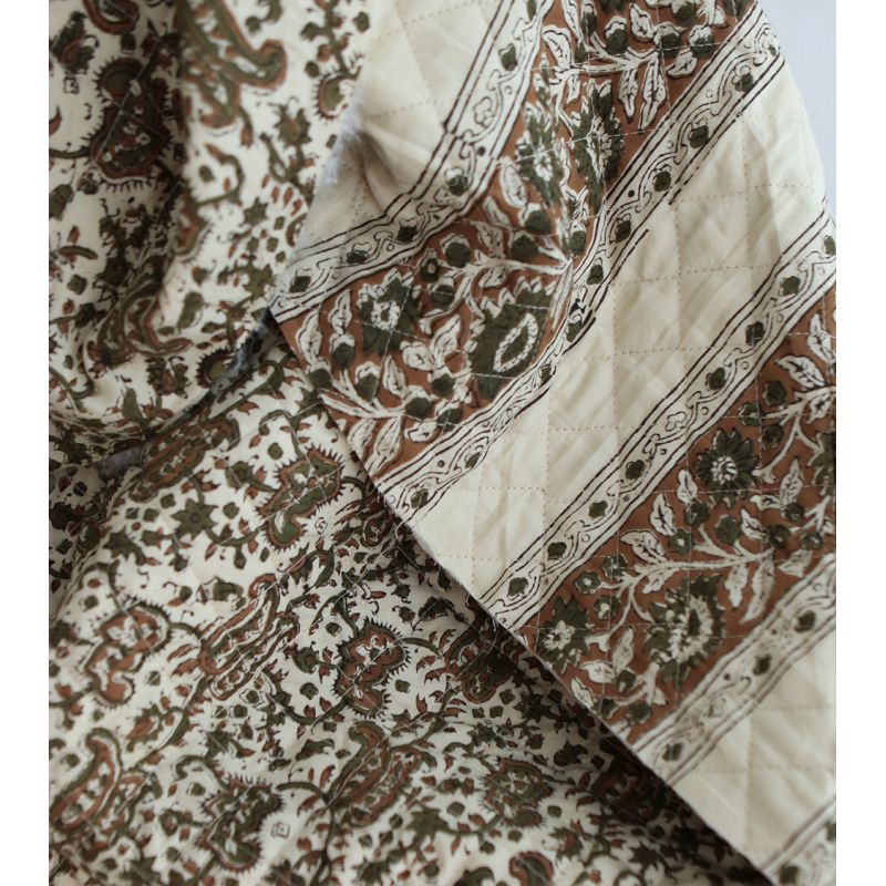 Neela - Tissu indien matelassé double face coton hand block teal largeur 100cm